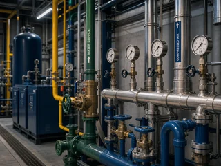廠房水電與空壓系統網站設計，管線、儲氣槽與壓力錶